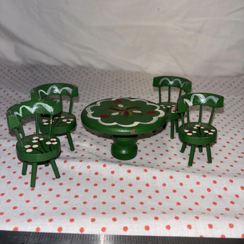 Vintage wooden doll house table and 4 chairs